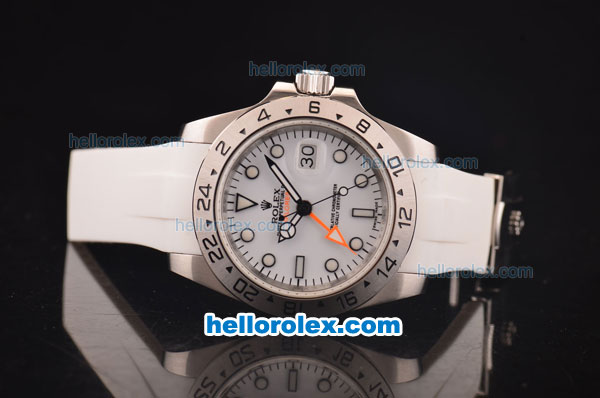 Rolex Explorer II Asia 2813 Automatic Steel Case with White Dial and White Rubber Strap - ETA Coating - Click Image to Close